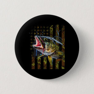 Camouflage Usa Flag Big Mouth B Fishing  2 Inch Round Button