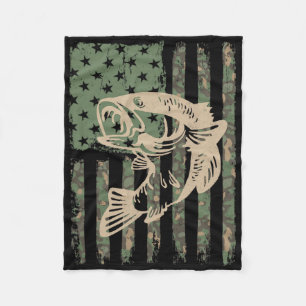 Camouflage Usa Flag Big Mouth Byss Fishing 1 Fleece Blanket