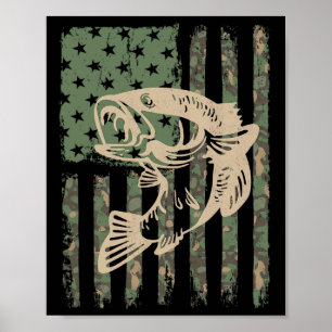 Camouflage Usa Flag Big Mouth Byss Fishing 1  Poster