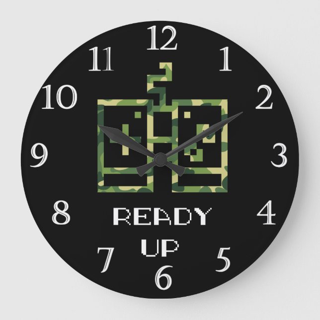 Camouflage Video Game Controller Ready Up Gamer Large Clock (Front)
