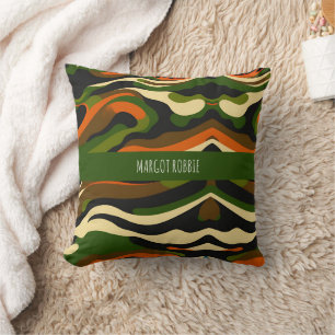 Camouflage Waves Watercolor Pattern Throw Pillow