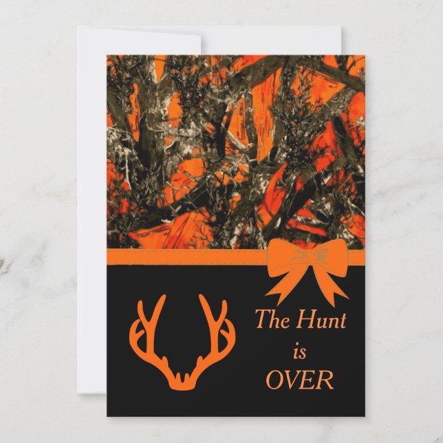 Camouflage Wedding Invitation with deer horns. (Front)