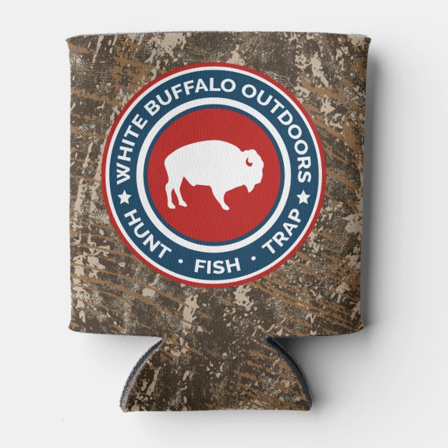 Camouflage White Buffalo Outdoors Can Cooler (Front)