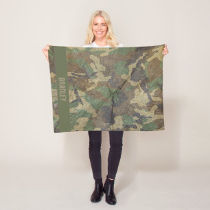 Camouflage Wood Effect Hunting and Fishing Camo Fleece Blanket