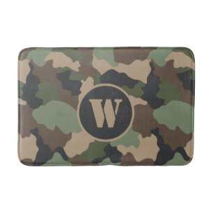 Camouflage Woodland Camo Khaki Tan Black Monogram Bath Mat