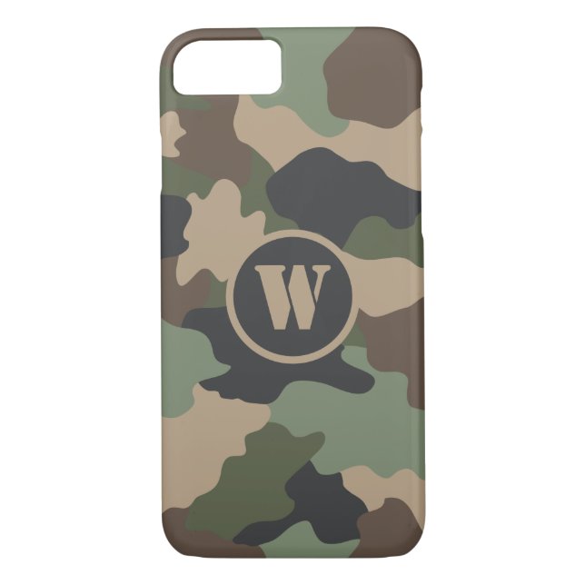 Camouflage Woodland Camo Military Khaki Monogram Case-Mate iPhone Case (Back)