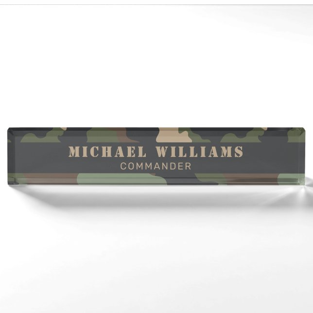 Camouflage Woodland Camo Military Khaki Tan Black Nameplate (Front)