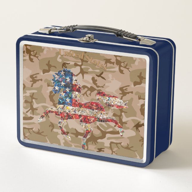 Camouflaged American Horsepower Metal Lunch Box (Front)