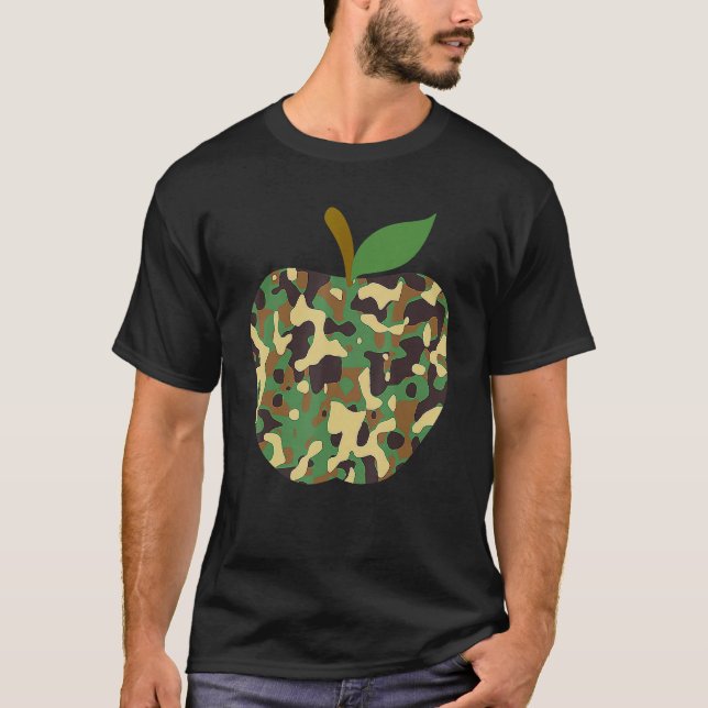 Camouflaged Apple First Day Of School Teaching Tea T-Shirt (Front)