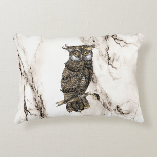 Camouflaged Owl on Brown Marble Accent Pillow