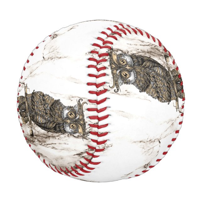 Camouflaged Owl on Brown Marble Baseball (Angled)