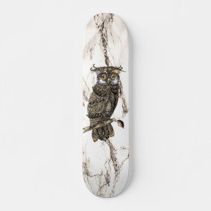 Camouflaged Owl on Brown Marble Skateboard