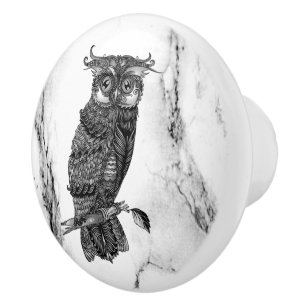 Camouflaged Owl on Marble Ceramic Knob