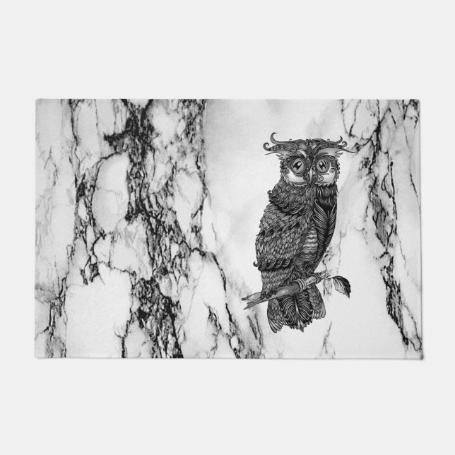 Camouflaged Owl on Marble Doormat (Front)