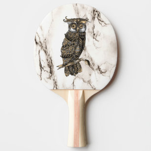 Camouflaged Owl on Marble Ping Pong Paddle