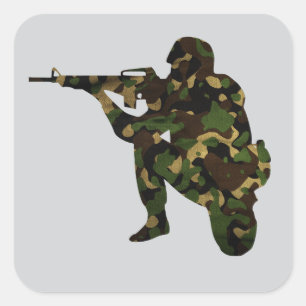 Camouflaged Soldier Square Sticker