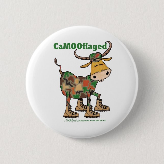 Camouflauge Bull 2 Inch Round Button (Front)
