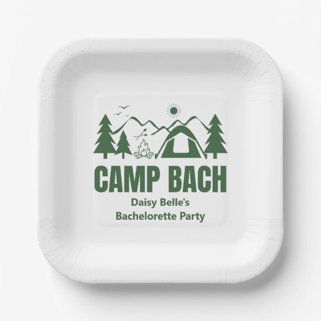 Camp Bach Bachelorette Green Paper Napkin Plate (Front)