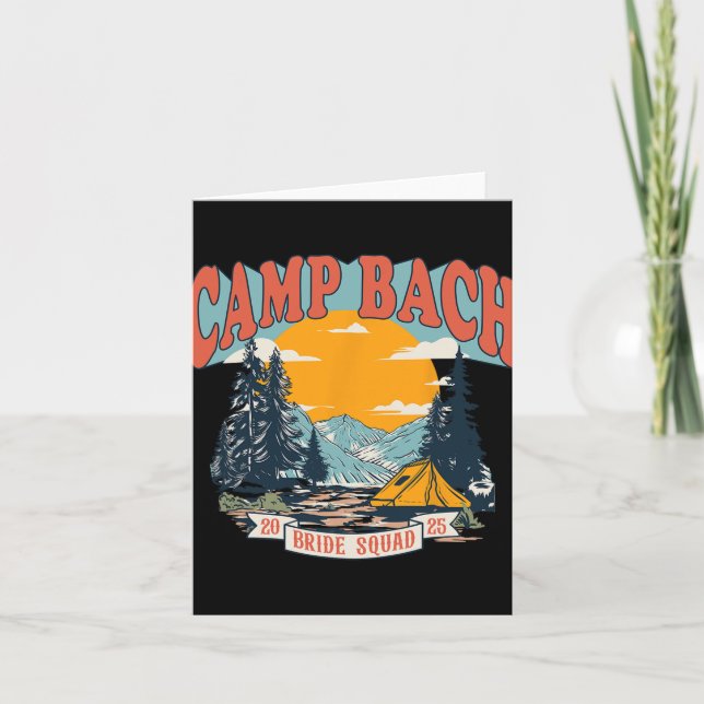 Camp Bach Bride Squad 2025 Retro Camping Bachelore Card (Front)