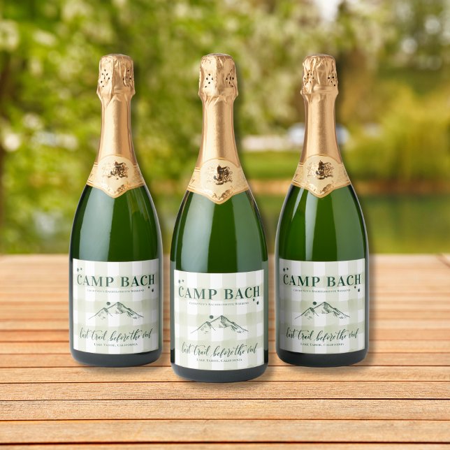 CAMP BACH- Custom Champagne Label Rustic Vibes (Rustic Camp Bach champagne label – perfect for outdoor bachelorette toasts in the woods!)