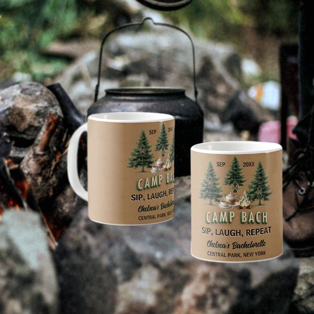 Camp Bach Rustic Evergreen Trees & Campfire Kraft  Coffee Mug (Creator Uploaded)