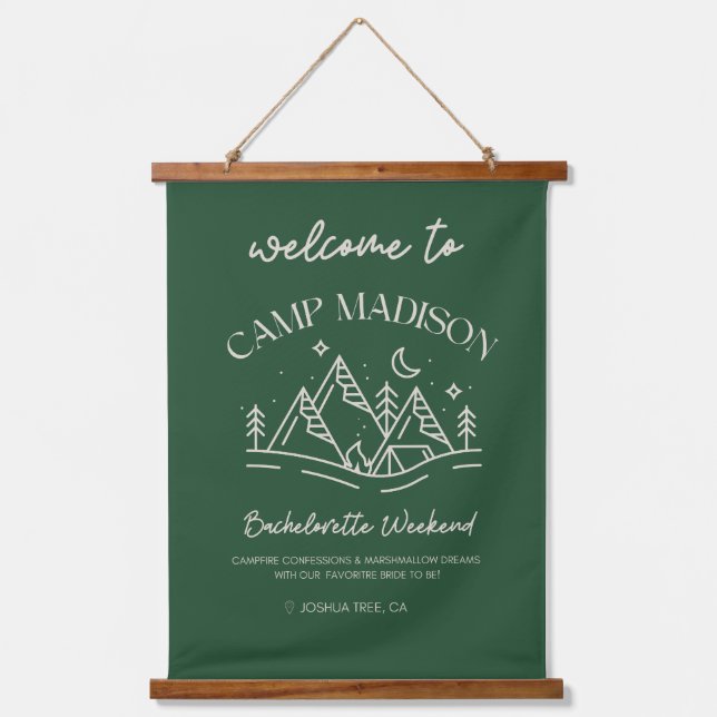 Camp Bachelorette Banner  Hanging Tapestry (Front)