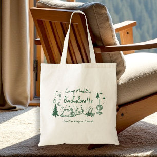 Camp Bachelorette Camping Hand Drawn Writing Green Tote Bag
