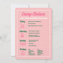 Camp Bachelorette Fête Week-end Away Invitation