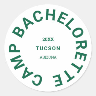 Camp Bachelorette Forest Green Personalized Classic Round Sticker