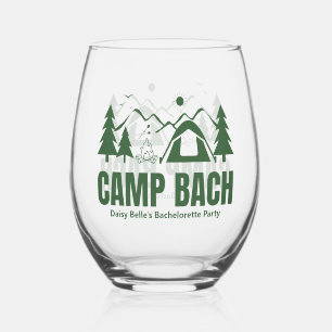 Camp Bachelorette Green Drinkware Set Stemless Wine Glass