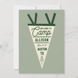 Camp Bachelorette Green Pennant Invitation