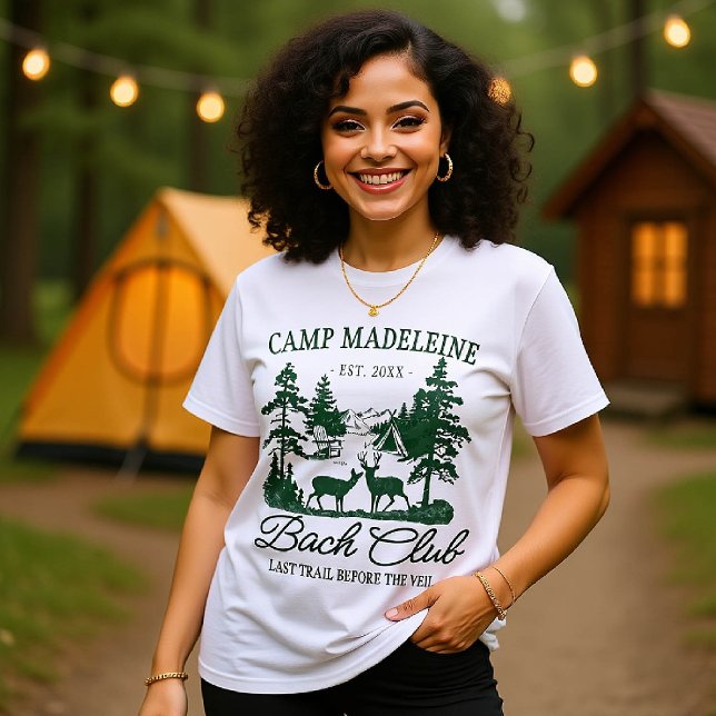 Camp Bachelorette Last Trail Matching Camping Crew T-Shirt (camp bachelorette matching bride crew bridesmaid shirts last trail before veil camping deer)