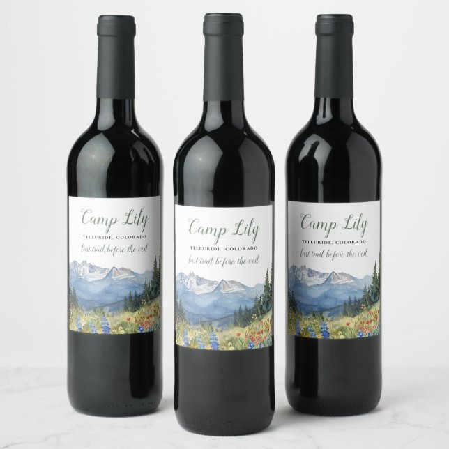 Camp Bachelorette Mountain Hiking Weekend Party Wine Label (Bottles)