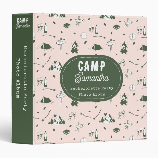 Camp Bachelorette Party Bach Weekend Pink Green Binder (Front/Spine)