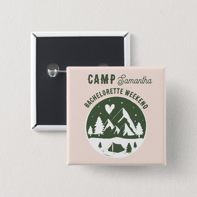 Camp Bachelorette Party Camping Bach Weekend Pink 2 Inch Square Button (Front & Back)