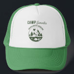 Camp Bachelorette Party Camping Bach Weekend Trucker Hat<br><div class="desc">A cute hand drawn design featuring bachelorette camping theme illustrations. This green and white camp bach weekend design is ideal for glamping camping bachelorette weekends,  camping girls trip bachelorette parties in mountain,  forest or lake locations.</div>