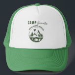 Camp Bachelorette Party Camping Bach Weekend Trucker Hat<br><div class="desc">A cute hand drawn design featuring bachelorette camping theme illustrations. This green and white camp bach weekend design is ideal for glamping camping bachelorette weekends, camping girls trip bachelorette parties in mountain, forest or lake locations.</div>