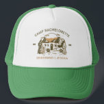 Camp Bachelorette Party Girls Trip Glamping Custom Trucker Hat<br><div class="desc">Experience Adventure with Camp Bachelorette Party Custom Gifts! Gear up for an unforgettable bachelorette party that blends outdoor excitement with personalized style. This custom merchandise is the perfect addition to your camp-themed celebration, adding a touch of elegance and individuality to your bach trip. Elevate your camping experience with this custom...</div>