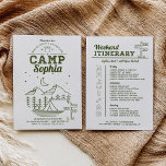 Camp Bachelorette Party Itinerary Camping Invitation<br><div class="desc">Get the party started with this retro camp bachelorette weekend invite and itinerary! This design features a retro campground design with modern and vintage fonts. Click the "Personalize" button - then "Click to customize further" to get started with your layout! See the entire collection for more matching items!</div>