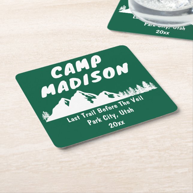 Camp Bachelorette Party Mountain Bridal Shower Square Paper Coaster (Angled)