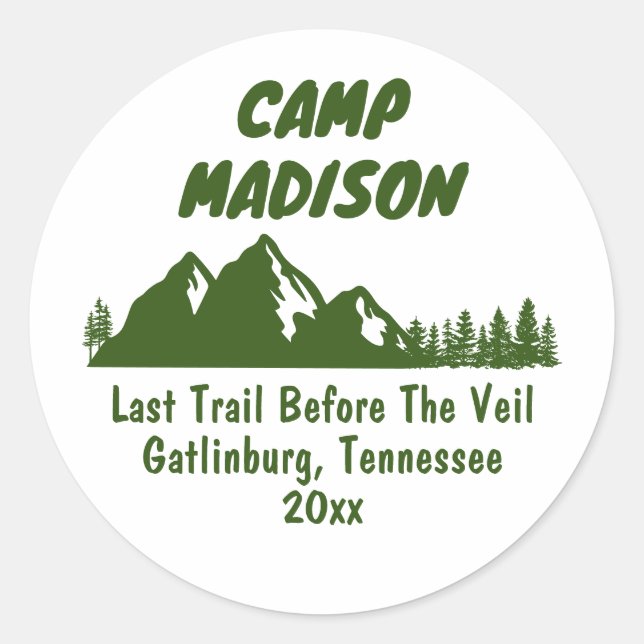 Camp Bachelorette Party Mountain Camping Bach Trip Classic Round Sticker (Front)