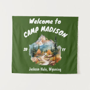Camp Bachelorette Party Mountain Camping Prop Sign Tapestry