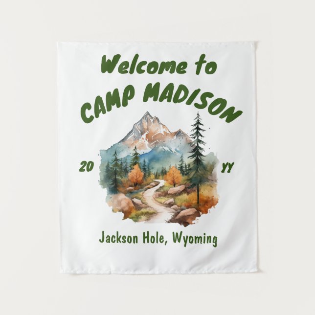 Camp Bachelorette Party Mountain Camping Prop Sign Tapestry (Front)