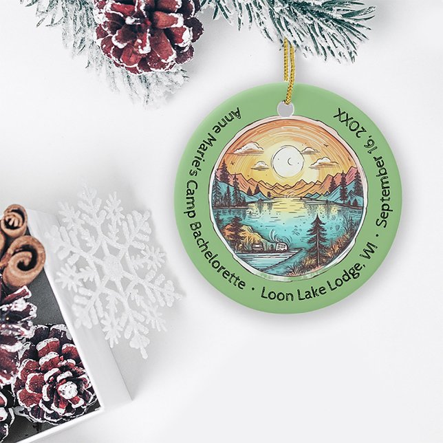 Camp Bachelorette Party Weekend Keepsake Ceramic Ornament (Creator Uploaded)