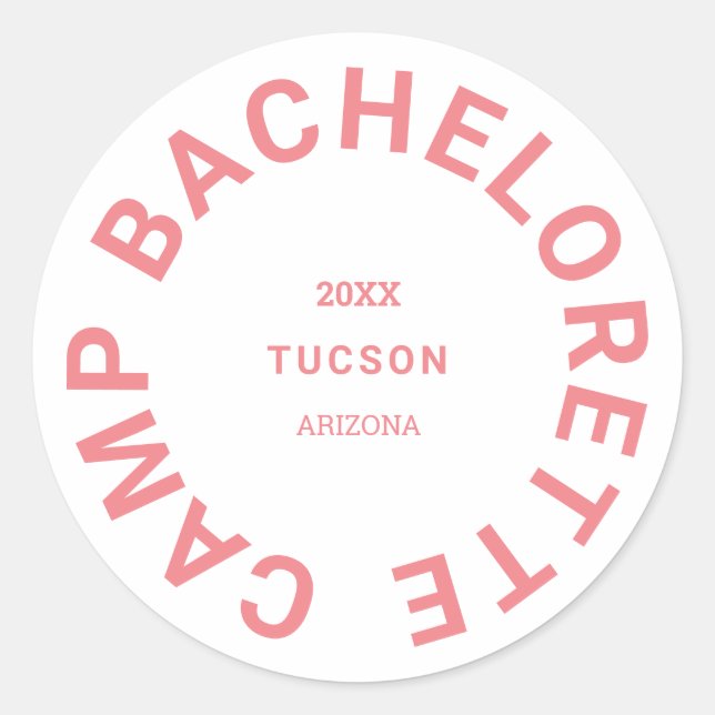 Camp Bachelorette Pink Crest Personalized Classic Round Sticker (Front)