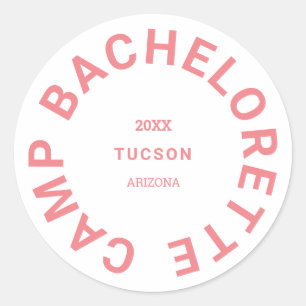 Camp Bachelorette Pink Crest Personalized Classic Round Sticker