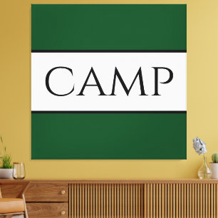 CAMP Bold Colourful Dark Green White Stripes Text Canvas Print