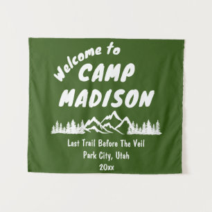 Camp Bridal Shower Bach Mountain Camping Prop Sign Tapestry