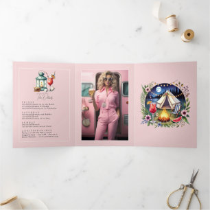 Camp Bride Bachelorette Weekend Photo and QR Code Tri-Fold Invitation