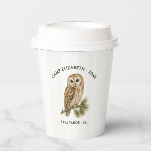 Camp Bride Woodland Owl Personalized Bachelorette Paper Cups